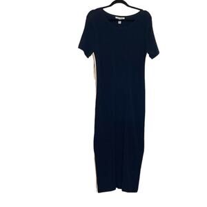 Autumn Cashmere Navy White Racing Stripe Body Bodycon Ribbed Sweater Dress L